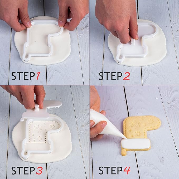 Flycalf Christmas Cookie Cutters Reindeer Shapes with Plunger Stamps Holiday PLA Baking Accessories Cutter Molds Gifts Decorative Party 3.5" Kitchen Cake Supplies