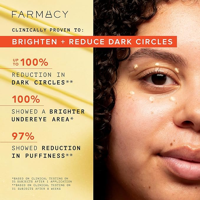 Farmacy Brightening Eye Cream - Wake Up Honey Under Eye Cream for Dark Circles + Puffiness - Caffeine Eye Cream Enriched with Vitamin C + Cranberry Peptide to Smooth Wrinkles Over Time (15ml)-BrightBean Baby