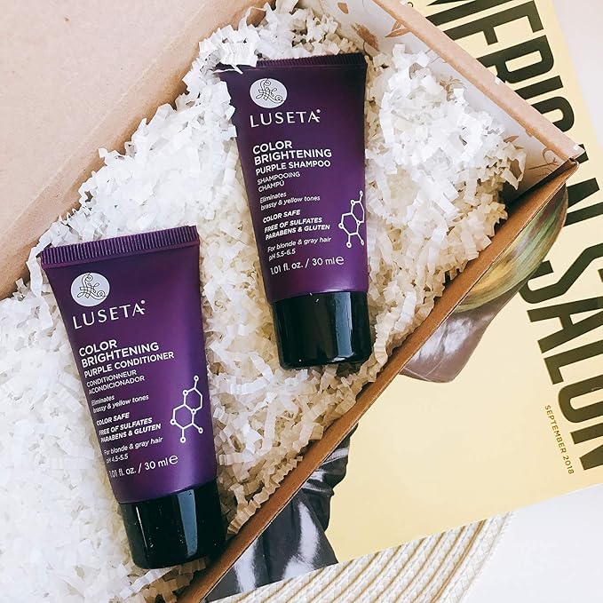 Luseta Color Brightening Purple Shampoo and Conditioner Travel Kit for Blonde and Gray Hair -Infused with Cocos Nucifera Oil to Help Nourish, Moisturize and Condition Hair, 2x1.01oz-BrightBean Baby