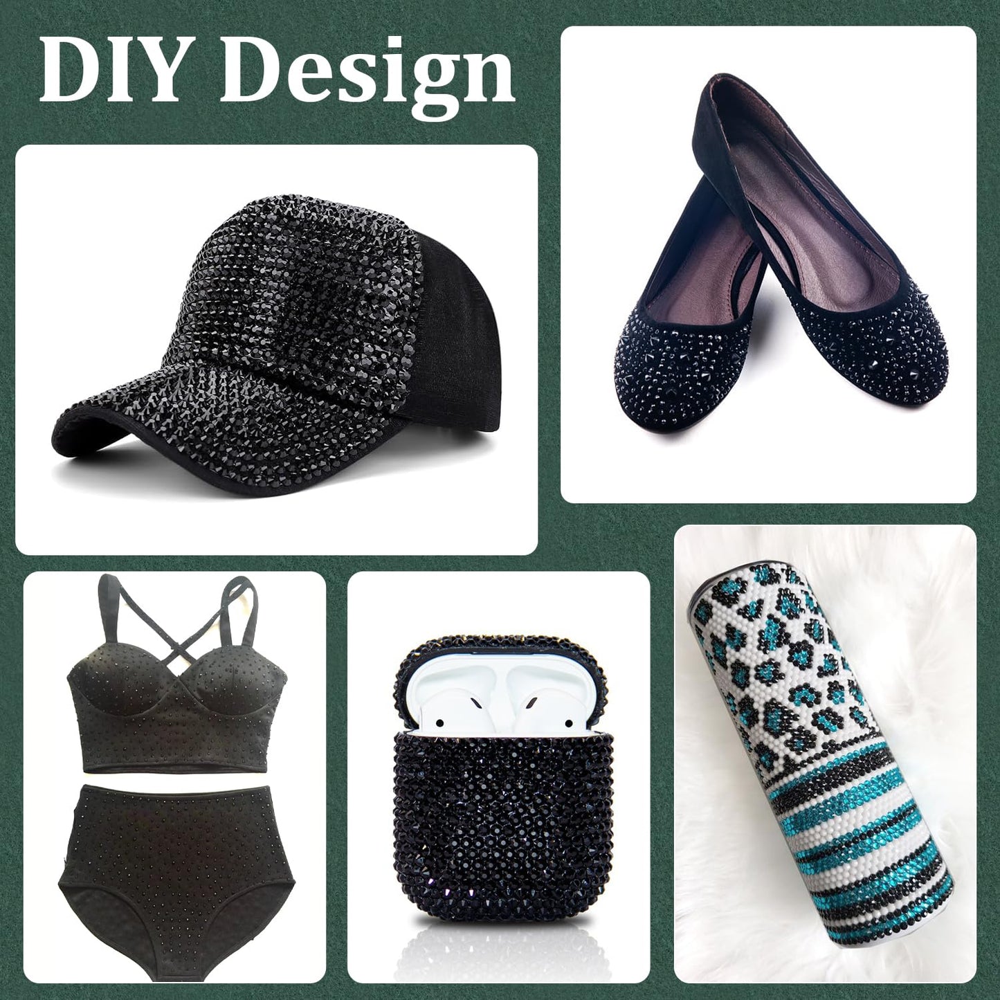 Resin Rhinestones for Crafting with B7000 Jewelry Glue, 2 Boxes Black Flatback Crystals with 3Pcs 10ml Glue for Bedazzling Crafts DIY Nail Art Makeup，Non Hotfix Gems for Clothing Shoes-BrightBean Baby