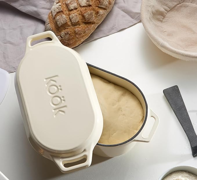 KooK Dutch Oven 3.4 Qt Ivory - Cast Iron for Bread Baking