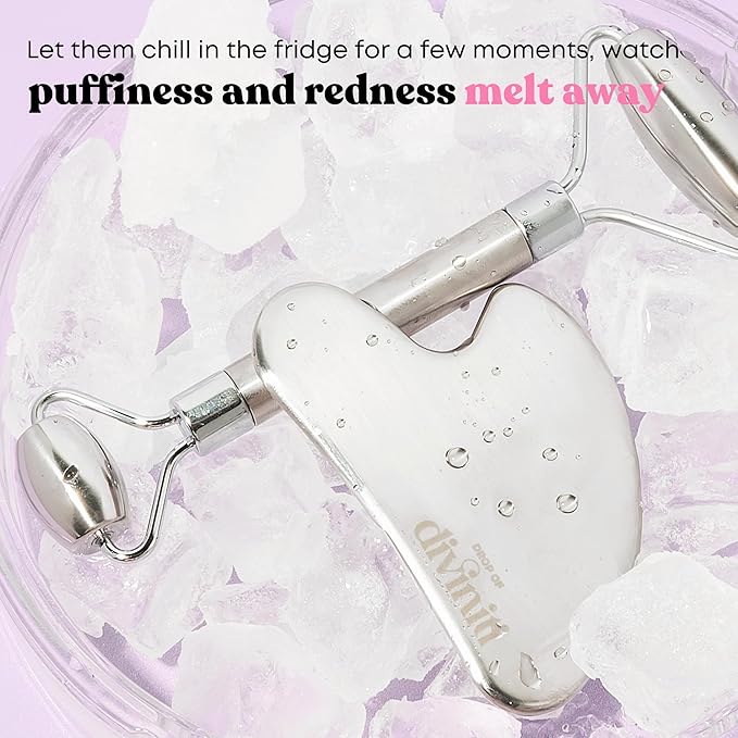 Stainless Steel Face Roller - Premium Gua Sha Facial Tools Stainless Steel GuaSha Tool and Face Roller Set - Gua Sha Stainless Steel Gua Sha Tool - Metal Face Roller and Gua Shua Set - Spa Gifts-BrightBean Baby