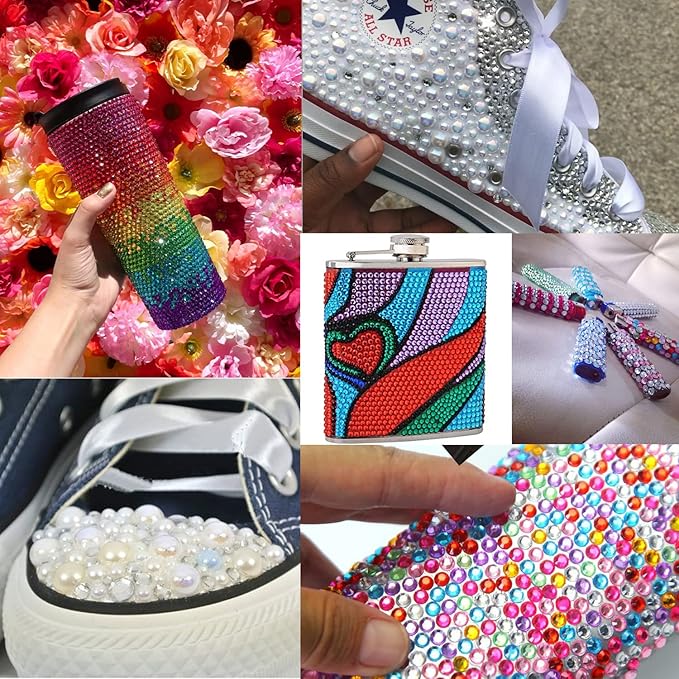 Flat Back Rhinestone+Half Round Pearl Kits Colorful Rhinestones+White AB+Beige AB Pearls With Picker Pencil And Tweezer For Home DIY And Professional Use-BrightBean Baby