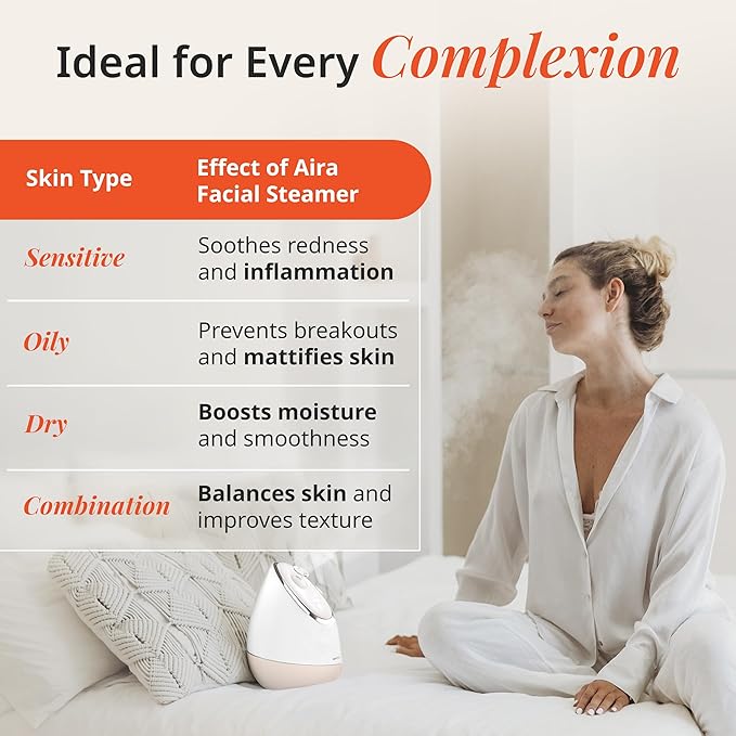 Vanity Planet Aira Ionic Facial Steamer (Beige) - Pore Cleaner That Detoxifies, Cleanses and Moisturizes - Adjustable Nozzle, Water Tank with 3 Essential Oil Baskets-BrightBean Baby