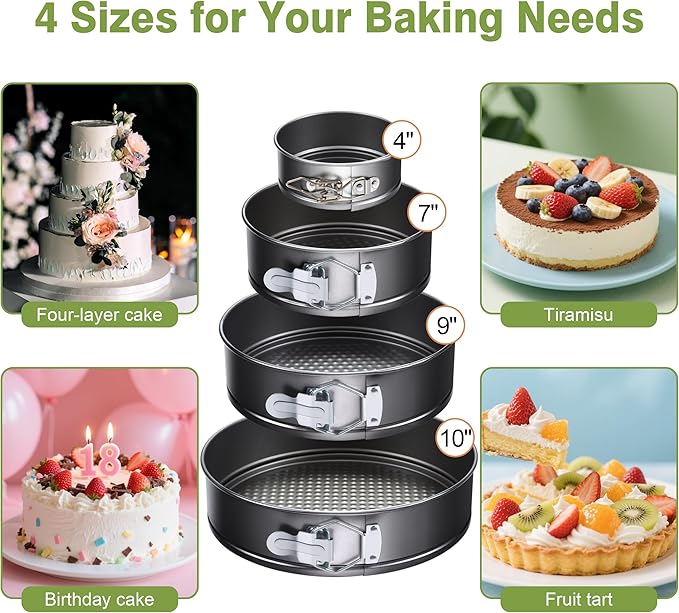 139PCS Springform Cake Pan Set - 4 Non-stick Cheesecake Pans(4/7/9/10-Inch) + Cake Decorating Supplies: Parchment Paper, Pastry Bags and Tips, Icing Scrapers, Cake Cutting Set & More!