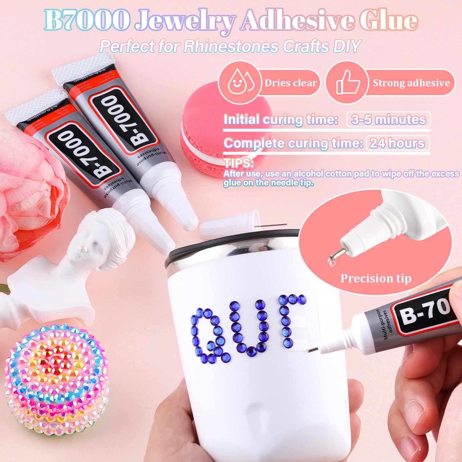 30000Pcs Resin Rhinestones for Bedazzling with 3Pcs B7000 Jewelry Glue, Royal Blue Flatback Gems Rhinestones for Crafting, Clothing Tumblers Mugs Shoes Fabric Decor Nail Art-BrightBean Baby