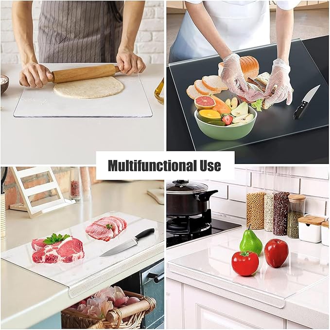 Acrylic Cutting Boards for Kitchen Counter，Clear Cutting Board for Countertop with Lip, Upgraded Thicker Non-Slip Transparent Acrylic Cutting Board for Countertop for Home (18 * 14in) (Large)