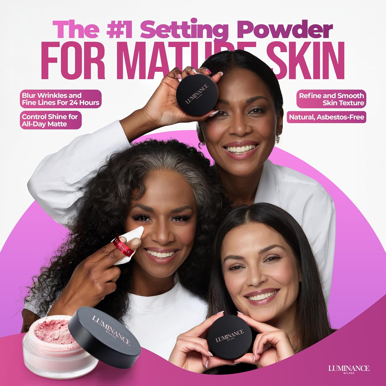 Original Luminance Milano Ultra Pink Powder Setting Powder Makeup – Mineral Loose Face Powder Makeup, Oil Control, Pore-Blurring, Matte Creaseless Baking, Ultra Pink-BrightBean Baby