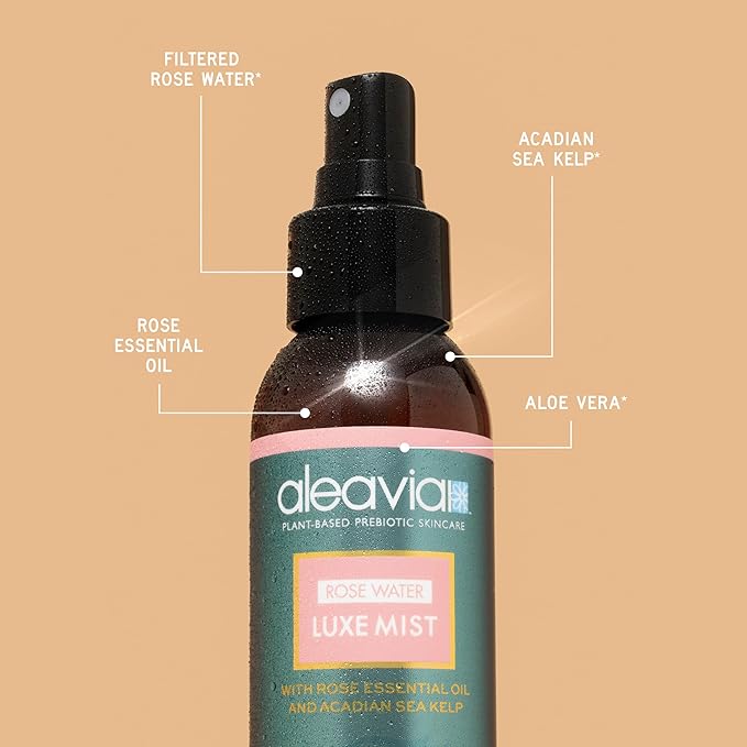 Aleavia Organic Rose Water Spray for Face - All-Natural, Hydrating Luxe Face Mist and Toner - Nourishing and Anti-Aging Prebiotic Formula for All Skin Types - Vegan & Cruelty-Free - 4 oz (118 ml)-BrightBean Baby