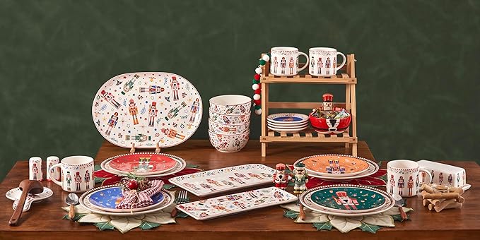 Bico Christmas Soldier Ceramic 14 inch Rectangular Serving Platter, Set of 2, for Serving Salad, Pasta, Cheese, Ham, Appetizer, Microwave & Dishwasher Safe