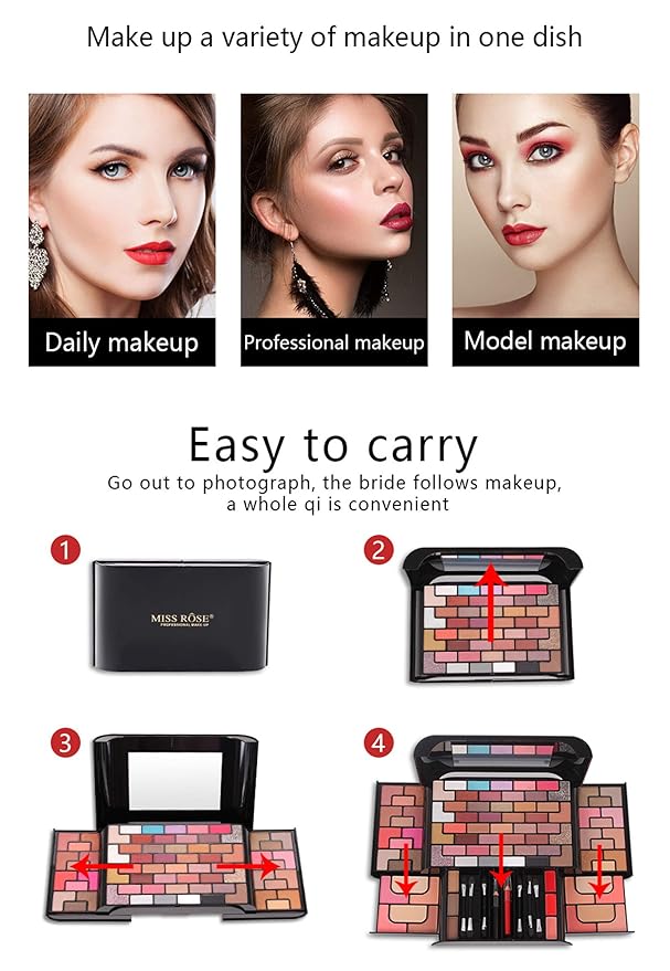 98 Colors All in one Makeup Gift Set Holiday Birthday Beauty Cosmetic Essential Starter Bundle Include 68 Eyeshadow Palette, 8 Blush, 4 Compact Powder, 3 Lipstick, Eyebrow Pencil, Lip Liner-BrightBean Baby