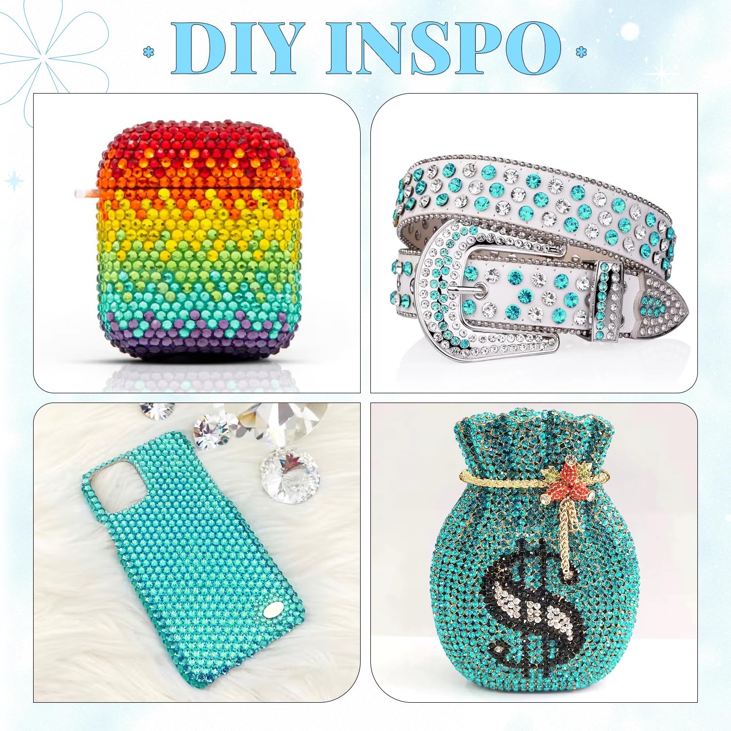 6000Pcs Resin Rhinestones for Bedazzling with 3Pcs B7000 Jewelry Glue, 1 Box Aquamarine Flatback Rhinestones for Crafting Crafts DIY, Crystals Gems for Clothing Shoes Tumblers Nail Art Makeup-BrightBean Baby