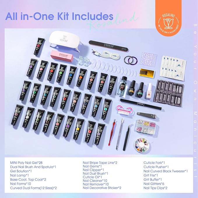 ROSALIND 28 Colors Poly Nail Gel Kit With Mini Lamp - Clear Neon Starter Kit for Beginners, Halloween, Spring, Summer With Everything-BrightBean Baby