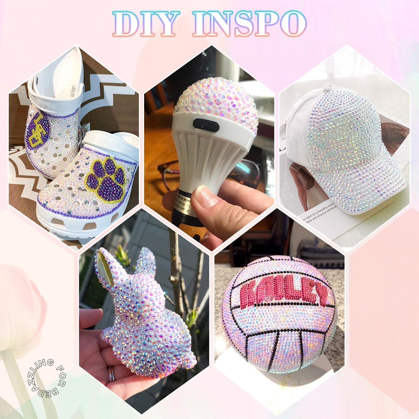 25000Pcs Resin Rhinestones with B7000 Jewelry Glue for Crafting, White AB 2-6mm Non Hotfix Flatback Gems, Bedazzling Crystal for DIY Crafts Clothing Tumblers Mugs Shoes Fabric Decor Nail Art-BrightBean Baby