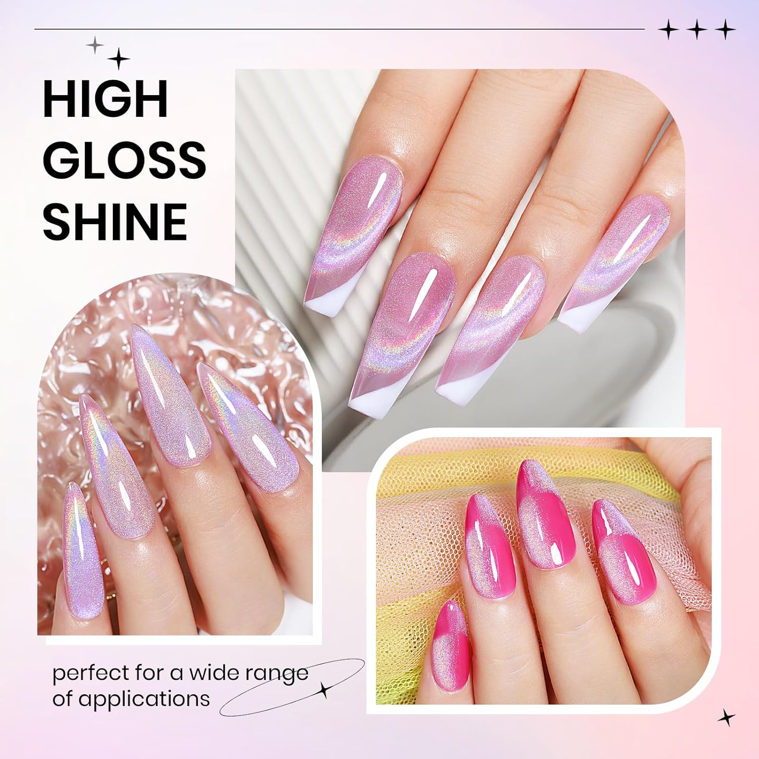 Pink Rainbow Cat Eye Gel Nail Polish Glitter Holographic Gel Polish with Magnetic Stick for a Glittery Iridescent Galaxy Effect Soak Off UV Lamp Perfect for Nail Art & DIY Manicures at Home-BrightBean Baby