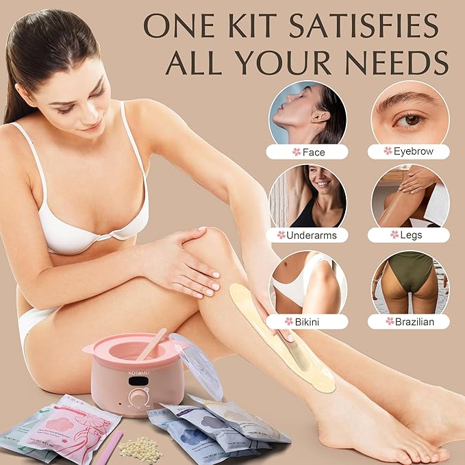 KOTAMU Wax Warmer, Waxing Kit for Women Men Hair Removal, Digital Waxing Machine for Face Eyebrow Bikini Brazilian Leg Body &Sensitive Skin, Pink Wax Kit With 44 Accessories for Home Salon Use-BrightBean Baby