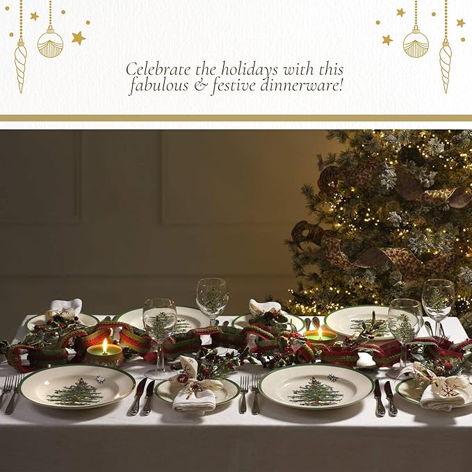 Spode Christmas Tree 2-Tiered Server, Tree-Shaped - Holiday Cupcake Stand, Dessert Display Set, Porcelain Serving Platter, 10" & 8" Plates, Dishwasher Safe Serveware for Appetizers, Desserts, Cookies