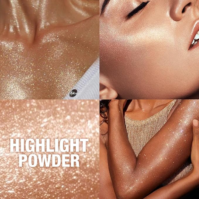 Glitter Body Highlighter Powder Body Shimmer Sparkle Face Brightening Highlighter Powder for Face Eyes Body Glow Makeup With sponge head（Purple）-BrightBean Baby