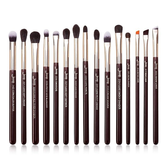 Jessup Professional Eye Makeup Brushes Set Natural-Synthetic 15pcs for Eyeshadow Blending Concealer Eyeliner Eyebrow, Zinfandel T284-BrightBean Baby