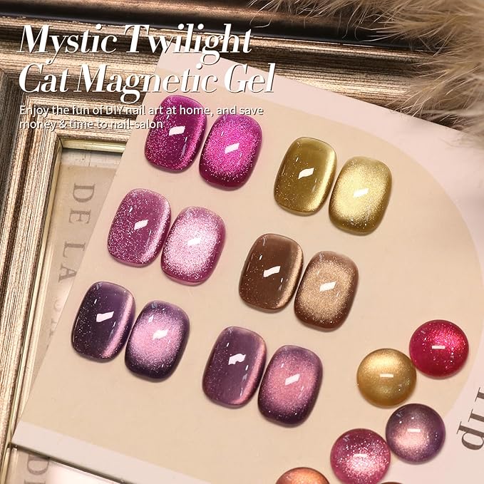 Born Pretty Cat Magnetic Eye Gel Nail Polish, Fall Winter Jelly Glass Magnetic Gel Polish, Purple Brown Pink Nude Glitter Soak Off Nail Art Salon Manicure Home Gift 7ml 6pcs-BrightBean Baby