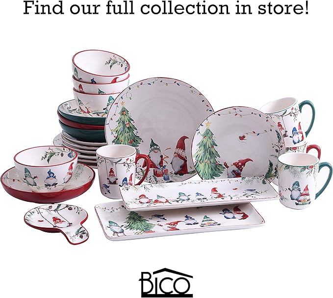 Bico Christmas Gnomes Ceramic Rectangular Serving Platters Set of 2, 14 Inch, Microwave & Dishwasher Safe, Large and Medium Platters for Appetizers, Cheese, Salad, Pasta