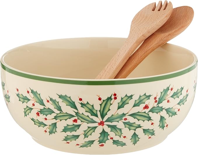 Lenox 853767 Holiday Salad Bowl & Servers, Christmas Hosting