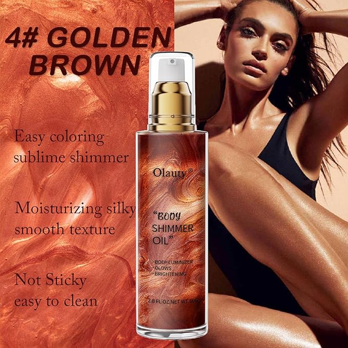 Shimmer Body Oil, Highlighter Makeup Smooth Glitter Glow Liquid Foundation for Face & Body,Liquid Illuminator Body Shimmer Lotion for Women (4# Golden Brown)-BrightBean Baby
