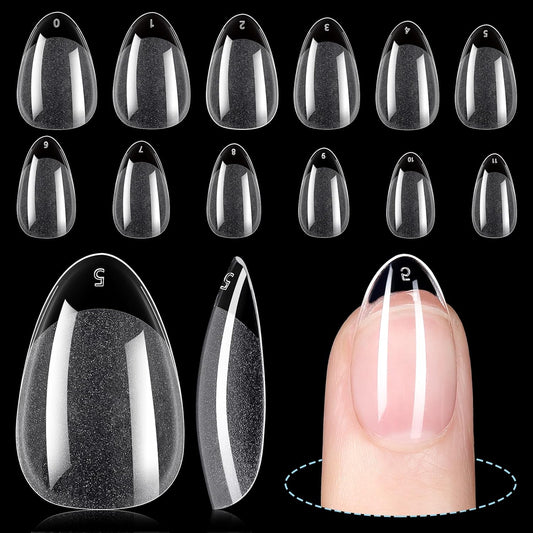 TOMICCA Short Almond Nail Tips,192Pcs Nail Tips Fake Nails Acrylic Nail Kit, 12Sizes Gel Clear Nails for Nail Extension Home DIY Nail Salon-BrightBean Baby