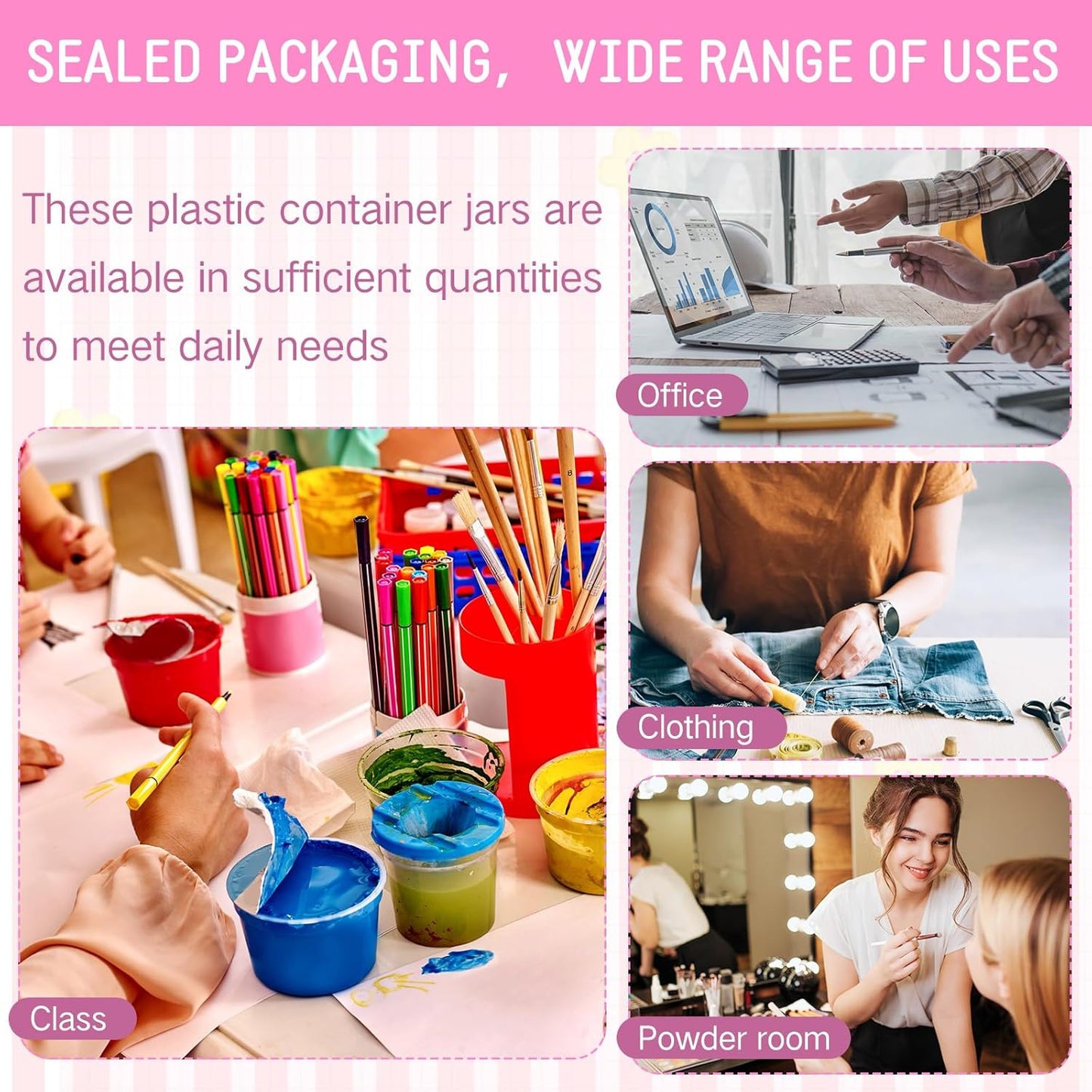 SATINIOR 100 Pcs Plastic Jars with Lids Small Containers Lids Wide Mouth Small Plastic Containers for Lotion Cream Rhinestones Body Butters Travel Storage(6 oz, Pink)-BrightBean Baby