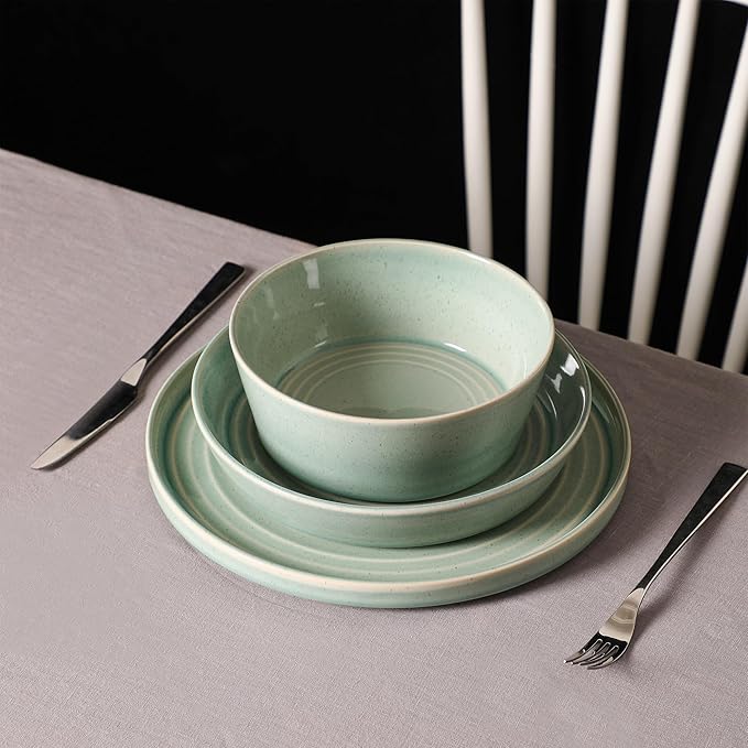 Stone Lain Claire 8-Piece Dinner Plate Set Stoneware, Plates, Dishwasher and Microwave Safe, Dish Set for 8, Green