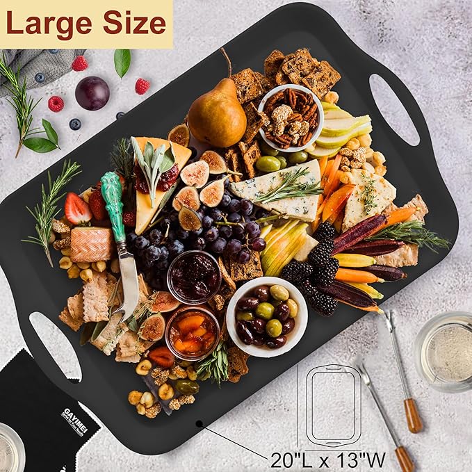 20" x 13" Large Serving Platters for Turkey, Cookie, Cupcakes, Gift Ready Melamine Serving Tray with Handles for Party Entertaining, Raised Dots & Matt Finish, Set of 2, White & Black
