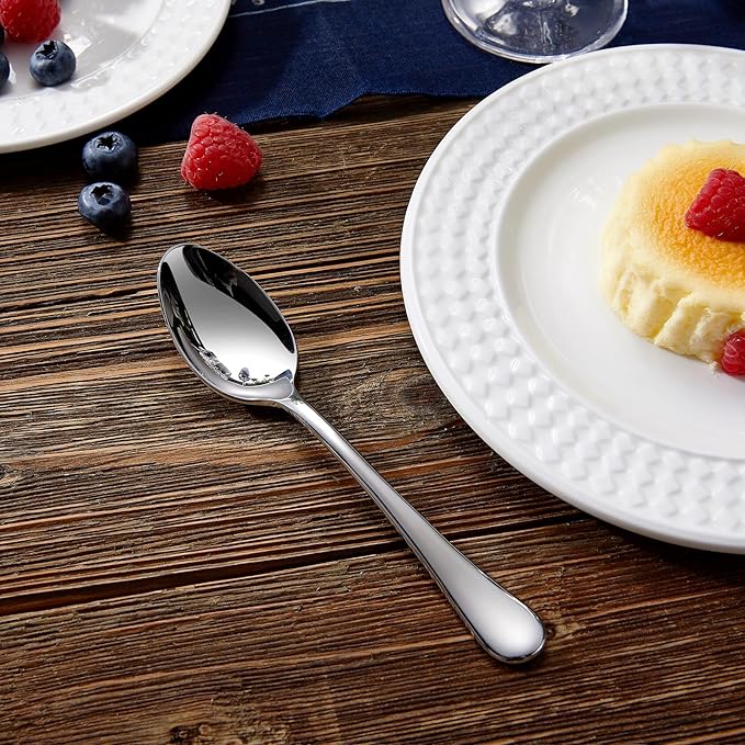 KEAWELL Premium Verona 4-Piece 7.6 inch Spoon Set – 18/10 Stainless Steel, Heavy-Duty Mirror-Finished Flatware for Daily Meals, Hosting and Special Occasions (4, Dinner Spoons)