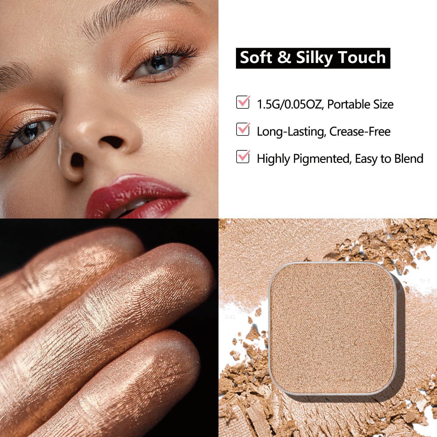 3-Color Eyeshadow Combo Pack – Matte & Shimmer Neutral Shades,Powder, Highly Pigmented, Long-Lasting, Refills Pans for Custom Magnetic Palette-BrightBean Baby