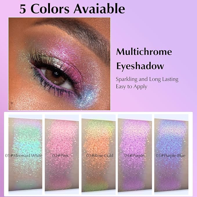 Blue Glitter Eyeshadow Palette, Multichrome Chameleon Cream to Powder Eye Shadow, Color Shifting Holographic Eyeshadow Shimmer Inner Corner Eye Brightener Highlighter Makeup-BrightBean Baby