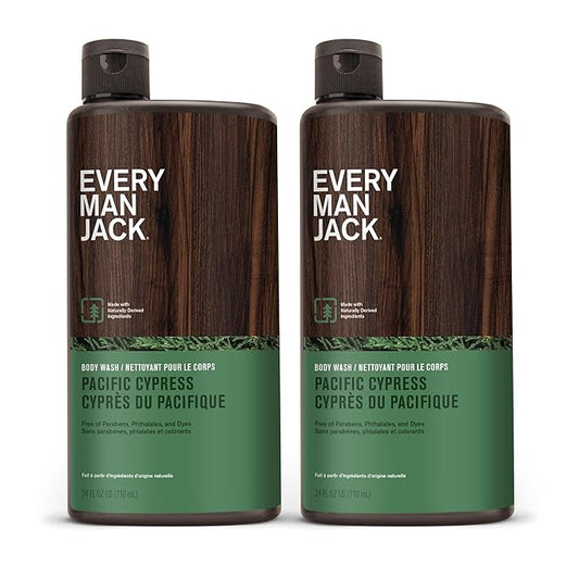 Every Man Jack Nourishing Pacific Cypress Mens Body Wash for All Skin Types - Naturally Derived Ingredients - Cleanse and Hydrate Skin with Coconut and Glycerin - 24oz 2 Bottles-BrightBean Baby