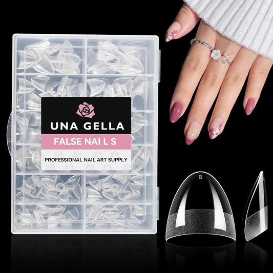 UNA GELLA Short Almond Gel Nail Tips: Half Cover 504PCS Extra Short Fake Nail Tips Almond Shape 12sizes Pre Etched Salon Quality Soft Acrylic Press On Nails for Home Nails Extension-BrightBean Baby