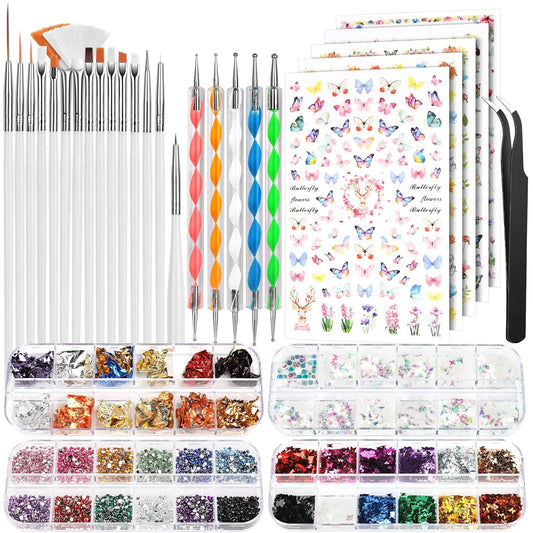 FANDAMEI Nail Tools, Nail Art Brushes Set, Nail Art Dotting Tools, Nail Stickers, Butterfly Nail Art Sequins, Nail Foils, Nail Art Flakes Iridescent, Nail Art Kits, Rhinestones For Nails Design-BrightBean Baby