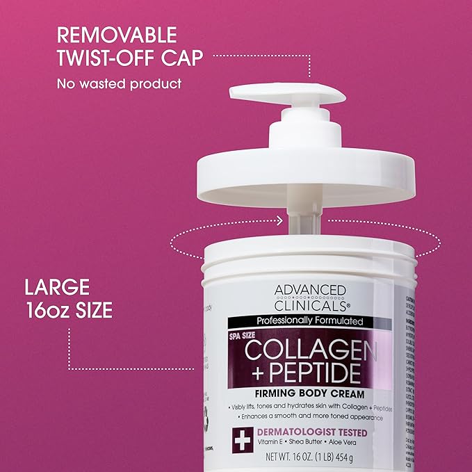 Advanced Clinicals Collagen Peptides Body Lotion + Hyaluronic Acid Moisturizer 2PC Skincare Set For Women & Men | Dry Skin Moisturizing Body Cream Helps Diminish Appearance Of Crepey Skin, 2PC Bundle-BrightBean Baby