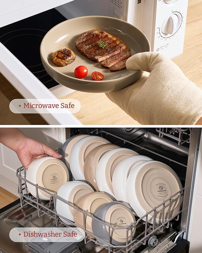 famiware Milkyway 33 oz Bowl Set, Pasta Bowls Set of 4, Salad Bowls, Double Reactive Glaze, Sturdy & Stackable, Ideal for Housewarming, Festivals, White & Cinnamon Brown