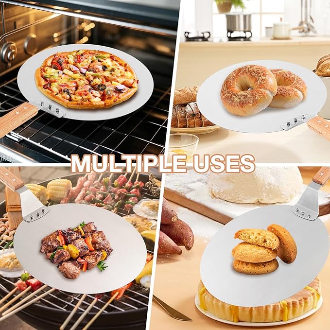 12 Inch Stainless Pizza Peel, Pizza Spatula with Ergonomic Long Wood Handle for Pizza Oven Baking, Turing Peel for Pizza, Dough, Bread Pastry
