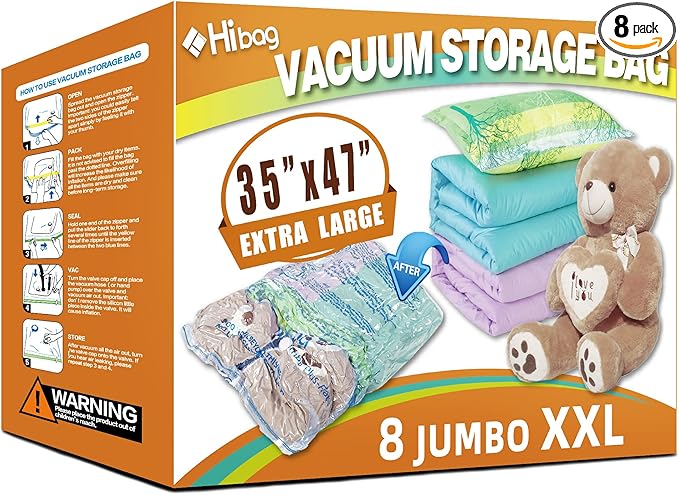 XXL Jumbo 47''X35'' Vacuum Storage Space Saver Bags Extra Large for Blanket, Bedding, Comforters (8 Pack)-BrightBean Baby