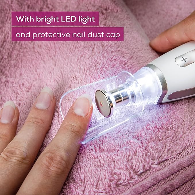 Beurer MP62 Professional Nail Drill Kit, Portable Electric File Machine with 10 Attachments & 10 Sanding Bands, Efile Dremel for Acrylic Gel Manicure and Pedicure, LED Light, with Storage Case-BrightBean Baby