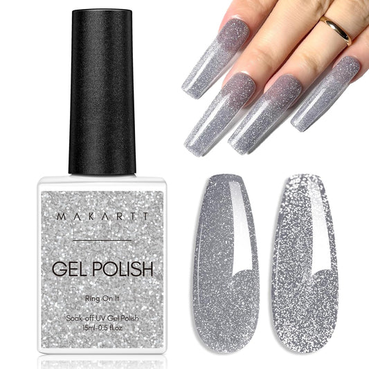 Makartt Glitter Gel Nail Polish - Flash Grey Diamond Reflective Sparkly Gel, UV LED Soak Off for Nail Art Designs, 15ml DIY Home Salon Manicure-BrightBean Baby