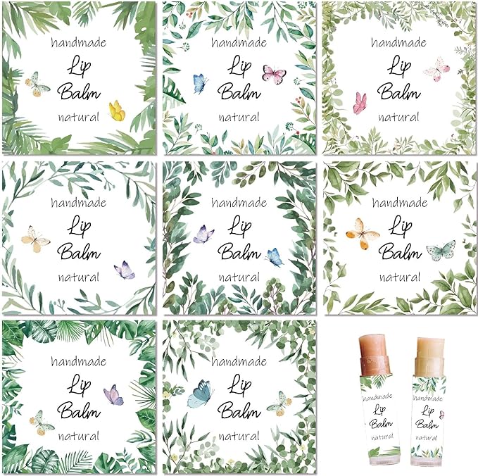 CRASPIRE 80Pcs 8 Styles Lip Balm Sticker Plant Butterfly Self-Adhesive Homemade Lip Balm Labels Vintage Square DIY Plant Label Stickers for Lip Balm Containers Cosmetics Lipsticks-BrightBean Baby