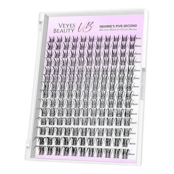 VEYESBEAUTY Lash Clusters Eyelash Extensions Thin & Invisible Band DIY Individual False Eyelashes Newbie's Five-Second Series Wispy Lash Tray for Self-application, Sylph Lashes 8-18mm Mixed Length-BrightBean Baby