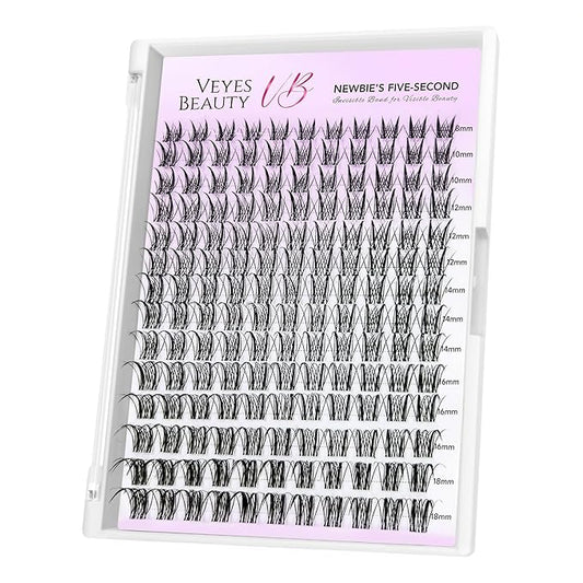 VEYESBEAUTY Lash Clusters Eyelash Extensions Thin & Invisible Band DIY Individual False Eyelashes Newbie's Five-Second Series Wispy Lash Tray for Self-application, Sylph Lashes 8-18mm Mixed Length-BrightBean Baby
