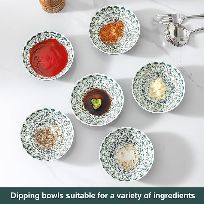 Set of 6 Deep Soy Sauce Dishes, 3.7 inch Ceramic Dipping Bowls 4 oz Small Dip Bowls Sauce cups for Condiment Sushi Bowls, Mini Bowl for Side Dish, Ketchup, Soy Appetizer Plates Tiny Bowls