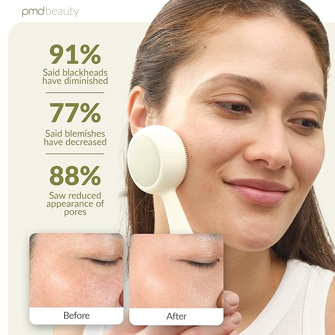 PMD Beauty Clean Pro Jade - Smart Facial Cleansing Device with Silicone Brush & Jade Gemstone ActiveWarmth Anti-Aging Massager - Waterproof - SonicGlow Vibration - Clear Pores & Blackheads-BrightBean Baby