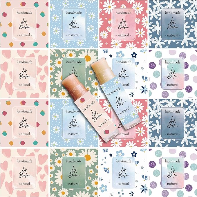CRASPIRE 80Pcs 8 Styles Lip Balm Sticker Flower Background Self-Adhesive Homemade Lip Balm Labels Vintage Square DIY Heart Label Stickers for Lip Balm Containers Cosmetics Lipsticks-BrightBean Baby