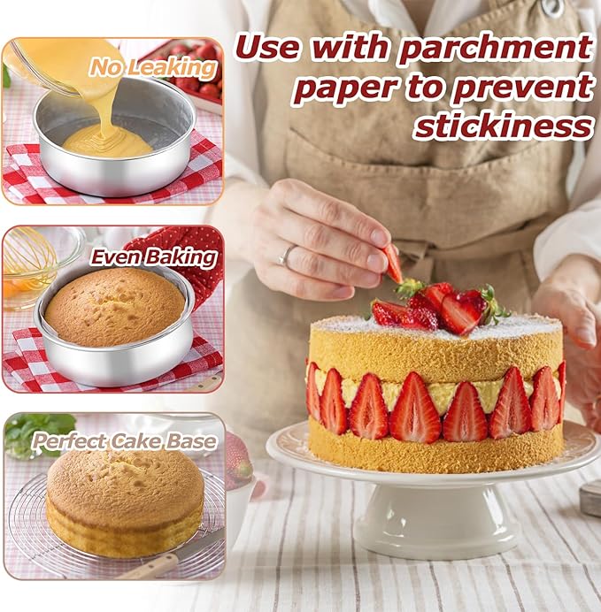 LIANYU 6 Inch Cake Pans Set of 6, Round Layer Cake Tins for Baking, Stainless Steel Round Baking Pan, Bakeware for Oven & Dishwasher, Non Toxic & Heavy Duty